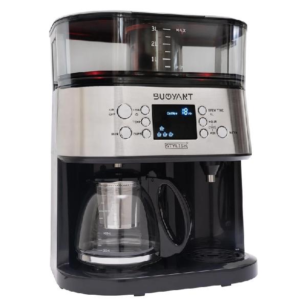 چای و قهوه‌ساز بویانت مدل Stylish Plus، با فیلتر استیل ضد زنگ، دارای تایمر، صفحه گرم نگهدارنده قهوه و عیب‌یابی خودکار